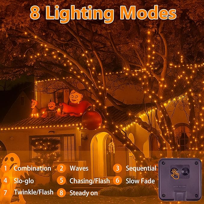 Extra-Long 144FT Solar String Lights for Outside, 2 Pack 400LED Solar Fairy Lights Outdoor Waterproof, Copper Wire with 8 Modes Solar Twinkle Lights for Tree Garden Party Xmas Wedding Decor (Orange)