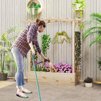 HAPPYGRILL Raised Garden Bed with Trellis, Wood Planter Box w/Hanging Roof, Drainage System, Elevated Garden Box for Climbing Vine, Outdoor Planter w/Trellis for Patio Balcony, 44" x 14" x 45"
