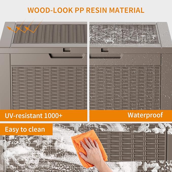 PatioZen 30 Gallon Resin Deck Box, Lockable Patio Outdoor Storage Box for Furniture, Garden Tools and Tools Storage, Waterproof Outside Storage Boxes - Grey