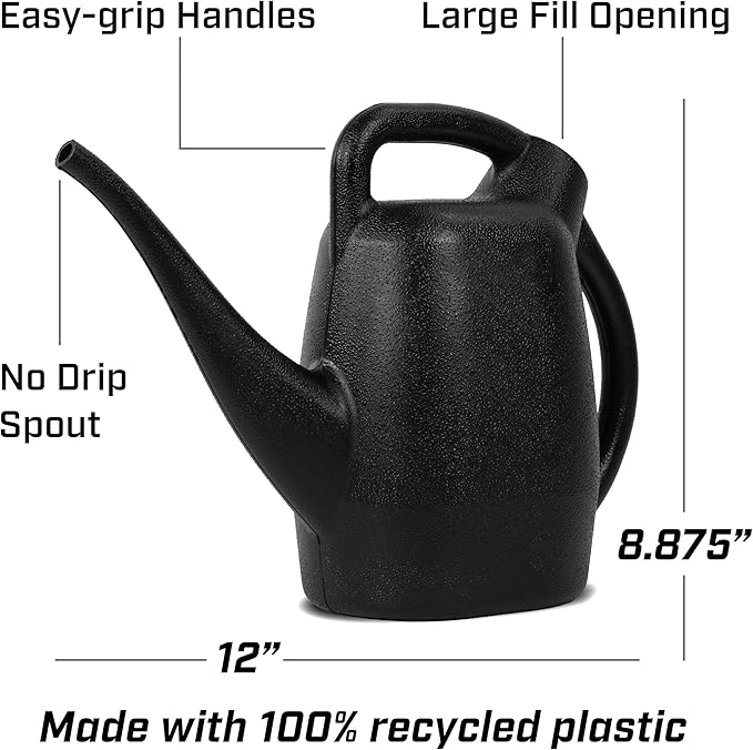 Chapin 48000 Watering Can, Garden, Indoor and Outdoor Plants, Recycled Plastic, Made in USA, Black, 0.5 Gallon (2.3 Liters)