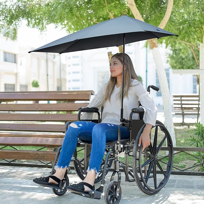 G4Free UPF 50+ Adjustable Beach Umbrella XL with Universal Clamp for Chair Stroller Wheelchair Golf Cart Bleacher Patio