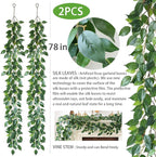 Mizii 2 Strands Artificial Vines Ficus Garland 78" Fake Vine with Silk Green Leaves Faux Hanging Plants Greenery Decorations for Bedroom Table Centerpieces Wall Party Wedding Room Decor (Ficus)