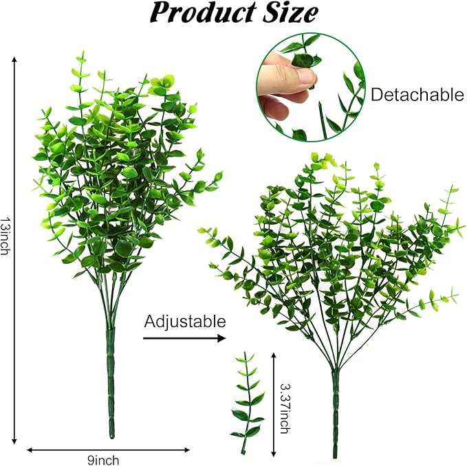 Ouddy Decor 24 Bundles Artificial Greenery Stems Fake Plants Outdoor UV Resistant Faux Plastic Boxwood for Kitchen Office Garden Porch Farmhouse Window Box Home Decor