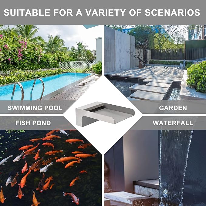 PONDO 304 Stainless Steel Made Exquisite Handcrafted Waterfall Spout for Landscape, Water Fountain Spout Scupper Luxury Decoration for Pools, Ponds, Water Walls (Brushed Finishing)