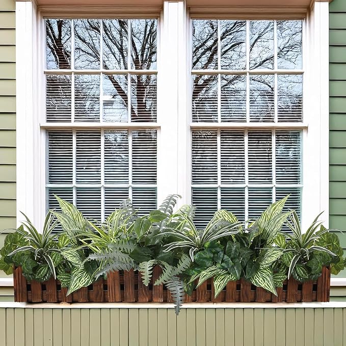 Pertivery 10 Bundles Artificial Plants, UV Resistant Outside Faux Plants Bushes, Large Fake Realistic Plastic Leaves and Stems, for Outdoor Garden, Patio, Yard,Porch Decor (Green)