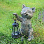 Solar Outdoor Cat Garden Statue,Outside Crafted Garden Sculptures & Statues for Patio, Yard, Lawn, Gardening Gifts for Women and Mom