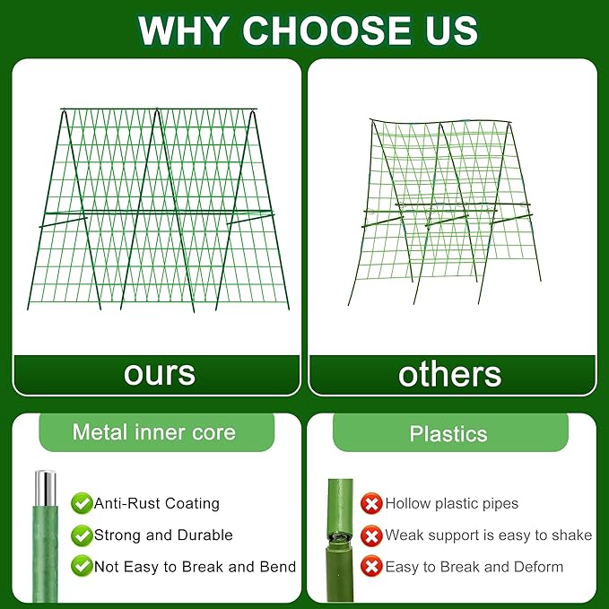48 x 48 Inch Foldable Cucumber Trellis for Raised Bed- A-Frame Garden Trellis for Climbing Plant Outdoor with Climbing Net and Plant Support Clip for Outdoor Plants Zucchini Vegetables Tomato Flowers