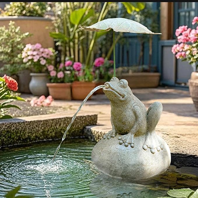 Pond Fountain Spitter with Pump, Outdoor Resin Artificial Stone Water Feature for Koi Pond, Garden, Patio, Tabletop Water Décor(23x23x43cm)