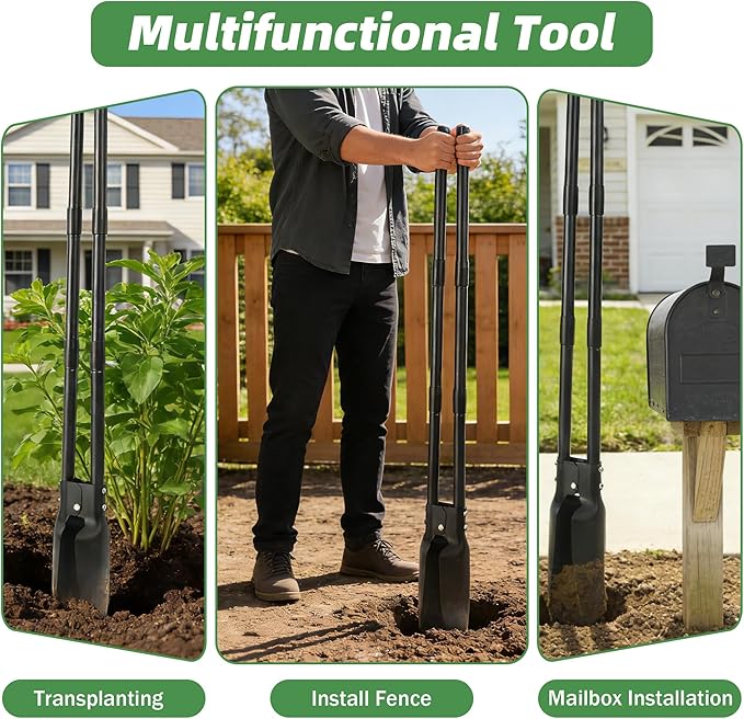 LLARGUEST Post Hole Digger for Gardening, 54 Inch Heavy Duty Metal Hole Digger Tool for Digging,Black Manual Tool for Transplanting, Camping,