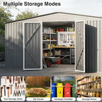 14 x 12FT Sheds & Outdoor Storage,Grey Metal Waterproof Storage Shed with Door and Lock Outdoor Shed,All-Weather Shelter for Bike, Gardening Tools, Lawn Mowers