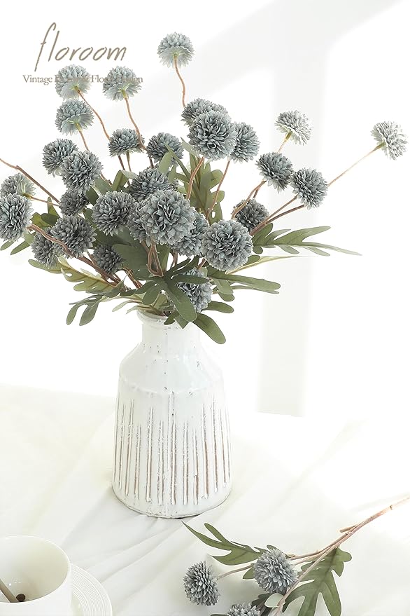 Floroom 5pcs Dusty Sage Green Faux Silk Mums Artificial Flowers, Bulk Fake Small Mini Chrysanthemums with Stems for DIY Wedding Centerpieces Floral Arrangements Vase Fillers Home Decorations