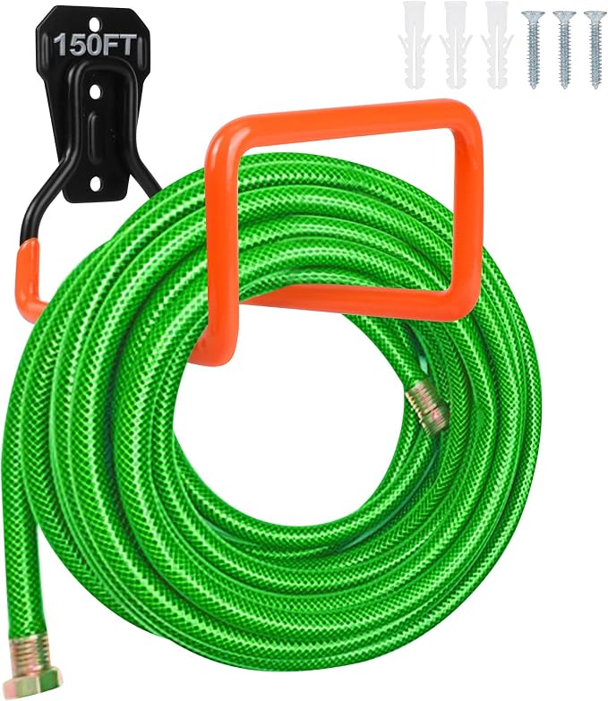 PeoMev Garden Hose Holder Wall Mount Heavy Duty Garden Hose Hanger Free Standing Metal Hose Rack for Outside Yard and Garage
