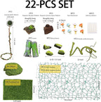 22 Pcs Jumping Spider Enclosure Decor Accessories, Terrarium Landscaping Kit with Mossy Wood, Green Vine, Mesh, Mini Mushrooms & Grass Mat for Tarantula Reptile Habitat Decoration