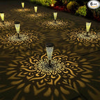 gardencave 6 Pack Solar Lights Outdoor Garden Decorative Mandala Solar Garden Lights with Warm Light Waterproof Solar Pathway Landscape Lights for Path Patio Backyard Walkway Yard Lawn Decor (Black)