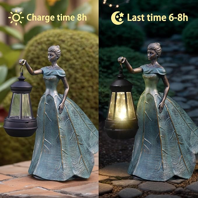 Sheaifun Fairy Garden Statue Solar Garden Decor Resin Fairy Statue with Lights Angel Fairy Decor Outdoor Yard Statues Gardening Gifts for Women 9.5x5.5x11.5 Inch