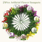 SHareconn 24 Bundles Artificial Flowers for Outdoors Decoration, Faux Plants Fake Silk Colorful Daisy Eucalyptus Lavender, UV Resistant for Outside Home Porch Indoor Spring Decor, RedPurpleYellowWhite