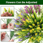 20 Bundles Artificial Plants Outdoor, UV Resistant Fake Flowers, Realistic Faux Lavender Shrubs for Porch Garden Window Box Home Decoration (White Yellow Lightpurple Rosy)