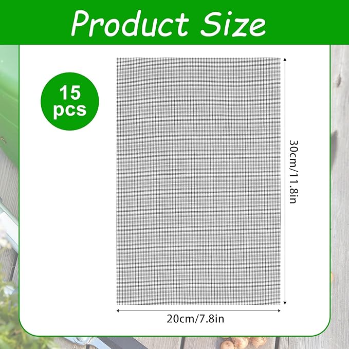 lasuroa 15pcs Flower Pot Hole Netting Mesh Pad, 30x20cm/11.8x7.8 Inch Bonsai Eye Mesh Drainage Screens Plant Pot Drainage Meshes Plant Accessories Kit Screen Meshes Preventing Substrate Leakage