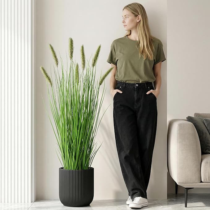Artificial Cattail Reed Grass Plants Indoor ，Faux Cattail Grass Plant Artificial Plant Grass Outdoor,Fake Grass Tall Green Onions Fake Plant， Living Room Kitchen Office Decoration 47“1 Pcs