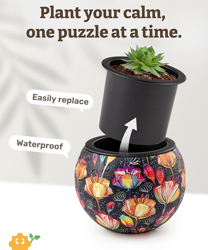 PieceRelax 3D Puzzle Planter 80 Pieces - Flower Pot - Colorful Poppies, for Mom, Home Decor Flower Pots for Indoor Cactus, Succulents Pots [K1118]