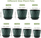 Meowell 7/6.5/6/5.5/5/4.5/4 inch Plant Pots for Indoor Outdoor Plants, 7 Pack Thick Flower Pots with Drainage Holes and Saucers, Wave Texture Plastic Planters Nursery Pots, Black with Green Speckles
