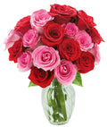 KaBloom - Cupid's Roses Romantic Bouquet of 9 Red Roses and 9 Pink Roses With Vase- Fresh Flowers for Birthday, Valentine's & Mother's Day