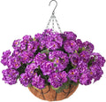 INSPRING Geraniums Artificial Flowers Hanging Basket for Outdoors Outside Spring Decoration, 8 Bundles Silk Flowers Fake Plants Look Real UV Resistant for Porch Home Patio Balcony Yard, Purple