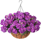 INSPRING Geraniums Artificial Flowers Hanging Basket for Outdoors Outside Spring Decoration, 8 Bundles Silk Flowers Fake Plants Look Real UV Resistant for Porch Home Patio Balcony Yard, Purple
