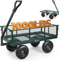 Sekey 1000lbs Heavy Duty Steel Garden Cart for Yard & Farm, Utility Wagon with Removable Sides (Convert to Flatbed), 10" Rubber Tires, Green