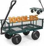 Sekey 1000lbs Heavy Duty Steel Garden Cart for Yard & Farm, Utility Wagon with Removable Sides (Convert to Flatbed), 10" Rubber Tires, Green