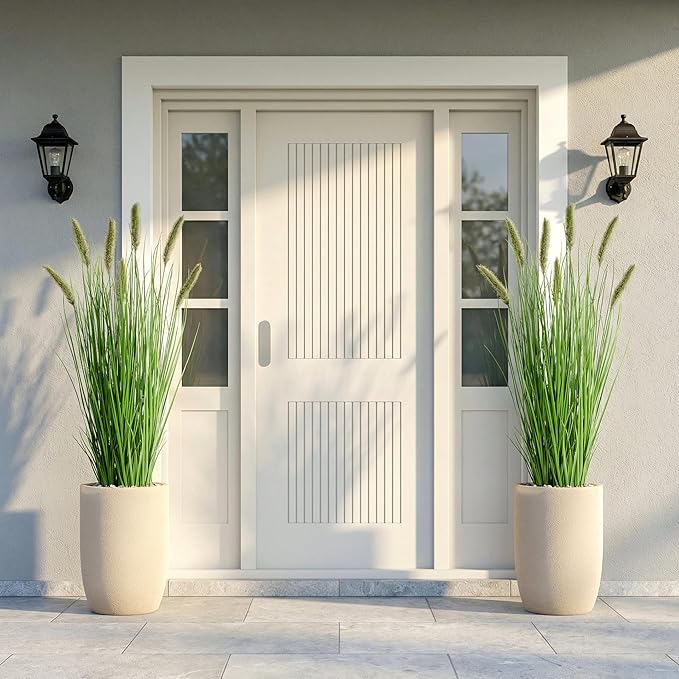Artificial Cattail Reed Grass Plants Indoor ，Faux Cattail Grass Plant Artificial Plant Grass Outdoor,Fake Grass Tall Green Onions Fake Plant， Living Room Kitchen Office Decoration 47“2 Pcs