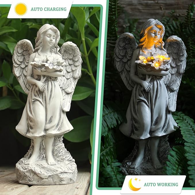 Rezpuao Angel Statue - Outdoor Angel Decor, Solar-Powered, Perfect for Patio, Lawn, Yard, Porch Decoration, Housewarming or Garden Gift