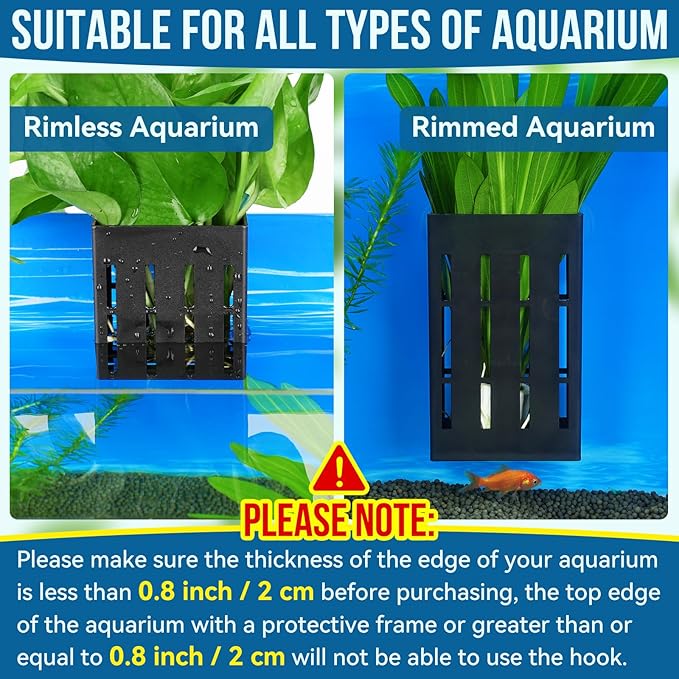 Borlech Upgraded Large Aquarium Plant Holder with Hooks and Suction Cups for Fish Tank Aquaponic Plant Cultivation and Aquascape Decorations (Black)