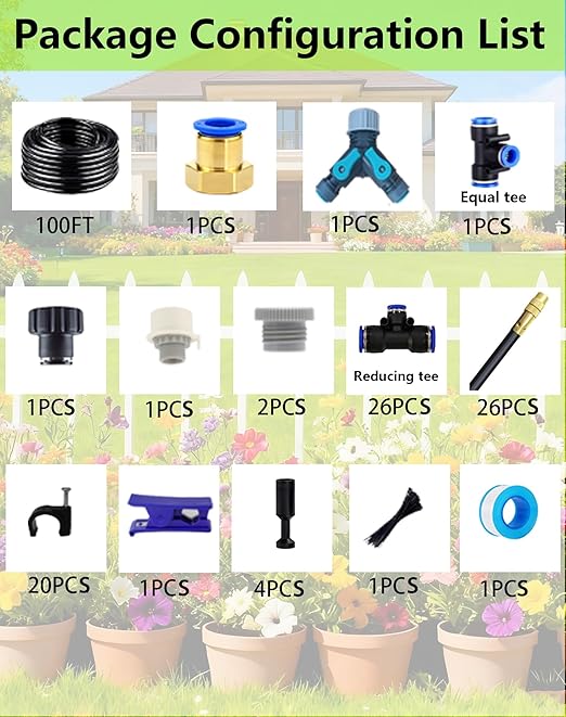 Drip Irrigation System,Automatic Garden Watering System,360° Adjustable Spray Sprinkler Kit, Easy Installation No Tools, Fine Mist Watering forGarden,Patio,Potted Plants,Courtyard Watering System