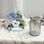 Fake Flowers with Vase, Silk Dusty Blue Rose Hydrangea Artificial Flowers in Vase Faux Dahlia Flowers Arrangement for Home Kitchen Living Room Summer Spring Decor Office Centerpiece Table Decorations