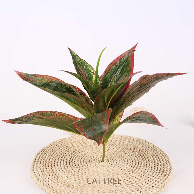 CATTREE Fake Plants Artificial Plant Outdoor Shrubs Faux Grass Plastic Leaves Greenery Bushes Home Garden Wedding Party Decorations Indoor Office Yard UV Resistant Planter Filler Red 2 Pack