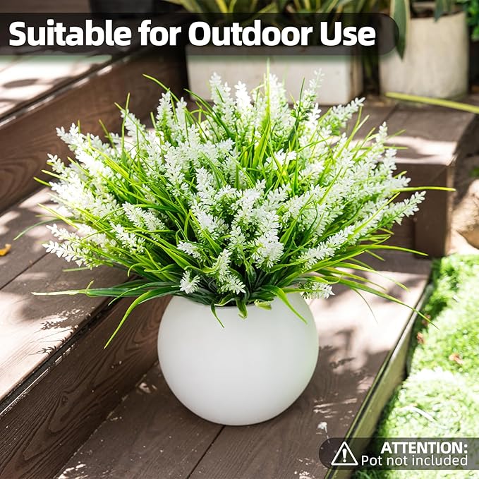 UV Resistant Faux Outdoor Plant, Fake Monkey Grass with Flowers, 12 Bundles Outdoor Artificial Plants Porch Decoration for Planter, Realistic Greenery with Flexible Stems for Patio Garden Pathway