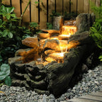 Sunlinua 34.5" L Garden Outdoor Water Fountain, Floor Standing Wood Imitation Resin Natural Waterfall Fountains with LED Lights for Patio, Porch, Home Art Decor