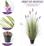 Artificial Plants Indoor Tall Grass Plants with Lilac Flower 47.2InTall Artificial Ornamental Grass Green Onions Outdoor Fake Plants with Black Pot Home Office Decorative (1 Pack,Purple)