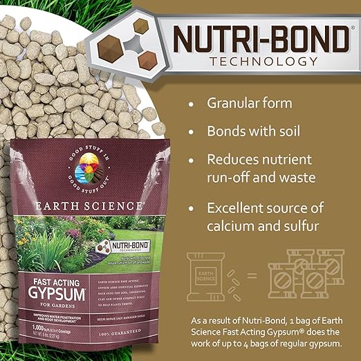 Earth Science Fast Acting Gypsum Granules—5 lb— Soil Conditioner Adds Calcium, Repairs Salt Damage & Root Growth with Nutri-Bond Runoff Reduction Technology