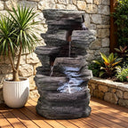 Solarbloom Outdoor Water Fountain with LED Lights, 5-Tier Spiral Cascading Stacked Waterfall Fountain Freestanding Resin Water Feature for Patio, Garden, Backyard, Deck