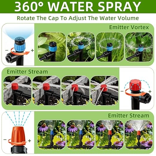 Drip Irrigation System,248FT Automatic Garden Watering System with 1/2" & 1/4" Fast-Lock Tubing Adjustable Nozzles & Sprinklers,Quick-Connect Drip Irrigation System Kit for Garden,Lawn,Potted Plants