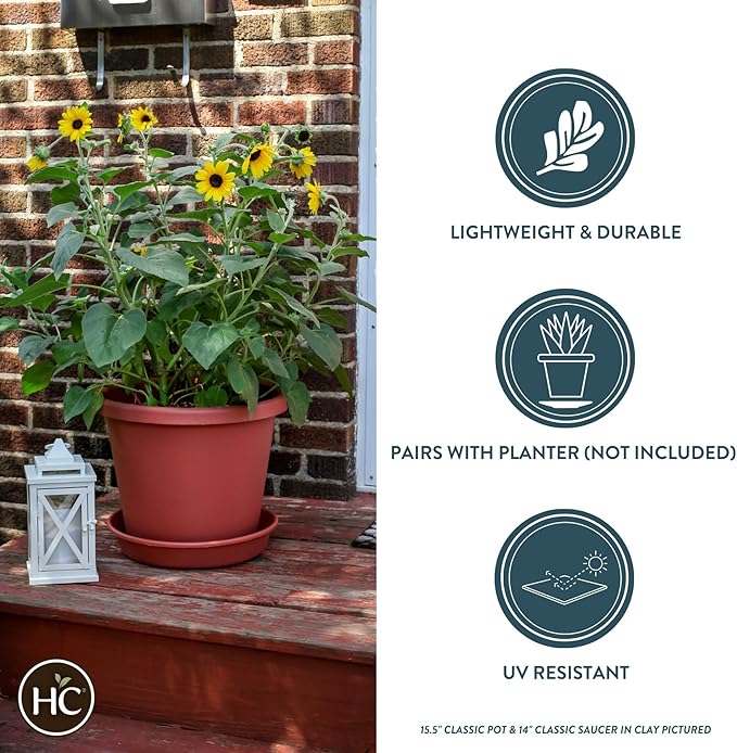 The HC Companies Flower Pot Saucers - Plastic Plant Saucer for Outdoors & Indoors - Traditional Design Plant Pot Trays for Water Drainage - Durable & Stylish Round Plant Tray (10-inch Clay)