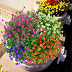 12 Bundles Outdoor Artificial Flowers UV Resistant Fake Boxwood Plants, Faux Greenery for Indoor Outside Hanging Plants Garden Porch Window Box Home Wedding Farmhouse Décor (Orange Red)
