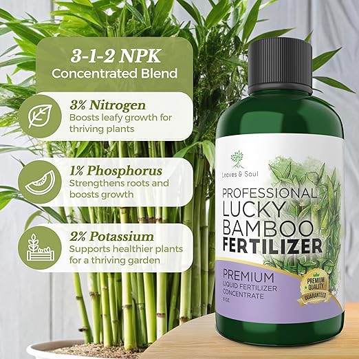 Professional Lucky Bamboo Fertilizer Liquid 3-1-2 Concentrate 8 oz, Premium Bamboo Plant Fertilizer Indoor Liquid, Bamboo Food for Indoor Plants, Fertilizer Made in USA