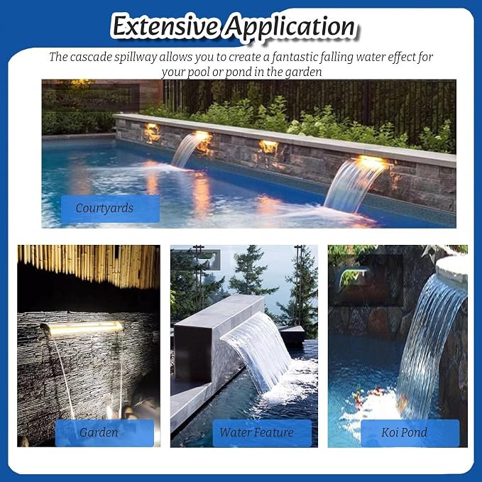 Waterfall Spillway 20-200CM, Includes 1M Soft Tube & PVC Connector, Light Grey, 65CM Wide Outlet - Perfect for Pond Waterfalls & Overflow Systems