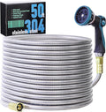 50FT Garden Hose, 304 Stainless Steel Water Hose, Flexible with a 10-Mode Nozzle Sprayer, No Kink, Lightweight, Puncture Proof, Ideal for Yard, Lawn, Outdoor, 5/8" Outside Diameter