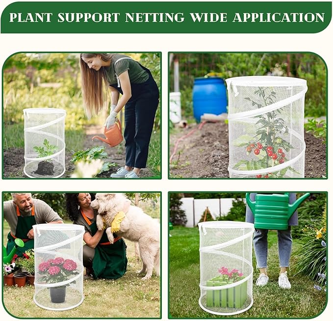 6-Pack Pop Up Plant Covers, Heavy Duty 18"x24" Mesh Plant Cover & Garden Cloche with Ground Stakes, Windproof Plant Protector Tent for Tomato & Strawberry (Protection from Birds & Animals)