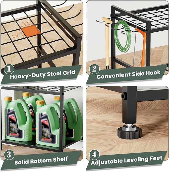 SPACECARE Garden Tool Organizer with Feet, Yard Tower Rack for Garage Organization and Storage, Up to 35 Long-Handled Tools/Rakes/Brooms, Heavy Duty Steel Garden Tool Stand for Shed, Outdoor, Black