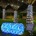 Solar Rope Lights, 66ft 200LED Solar String Lights, 8 Modes Waterproof Solar Powered Outdoor Light, Flexible Clear Tube Light for Garden Backyard Patio Deck Porch Pool Tree Christmas Decor -White&Blue